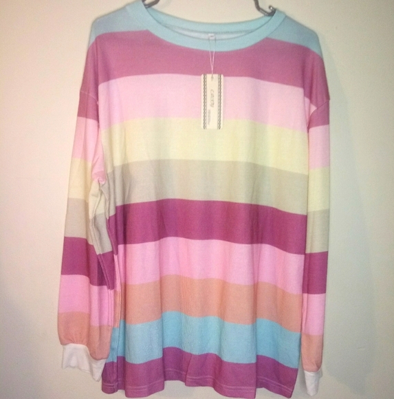 Long Sleeve multi colored lightweight round Neck Pullover sweater blouse - Picture 3 of 15